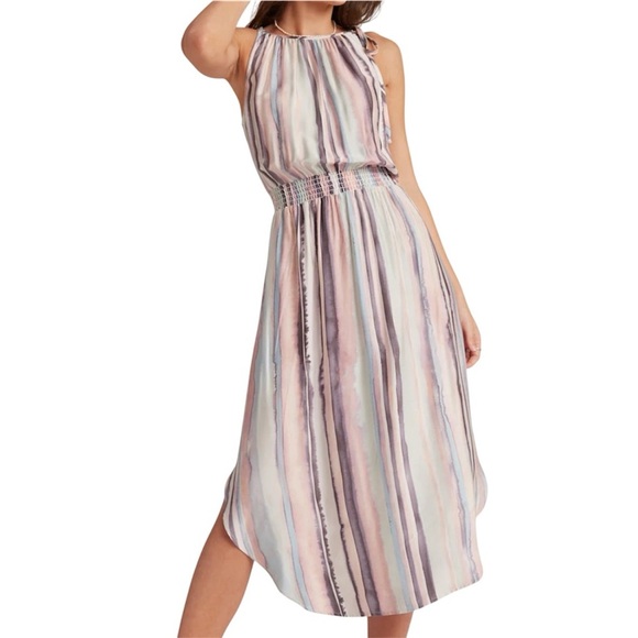 Bella Dahl Sleeveless Smocked Waist Midi Dress Coastal Stripe Print Size M - Picture 3 of 14
